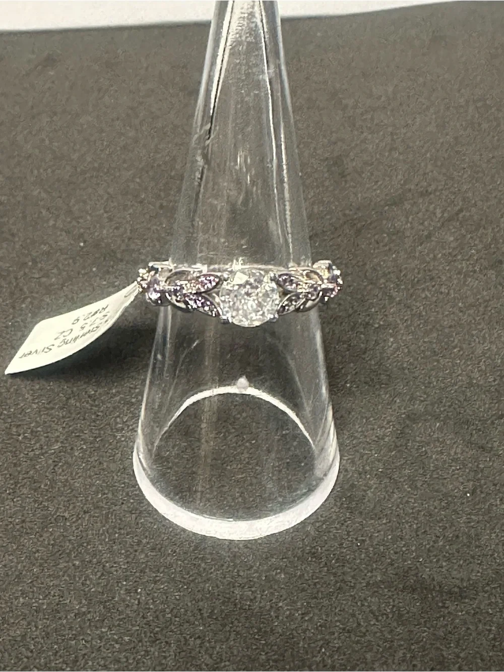 925 Sterling Silver S-7.5 Engagement Ring Purple Accent Stones